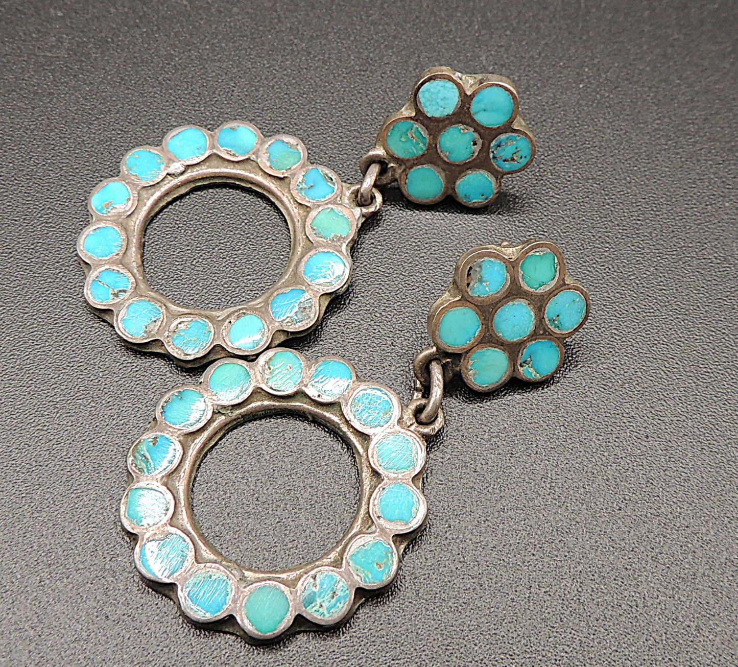 Vintage Southwestern Native American–Style Turquoise Inlay Hoop Earrings | Silver | c.1950s–60s