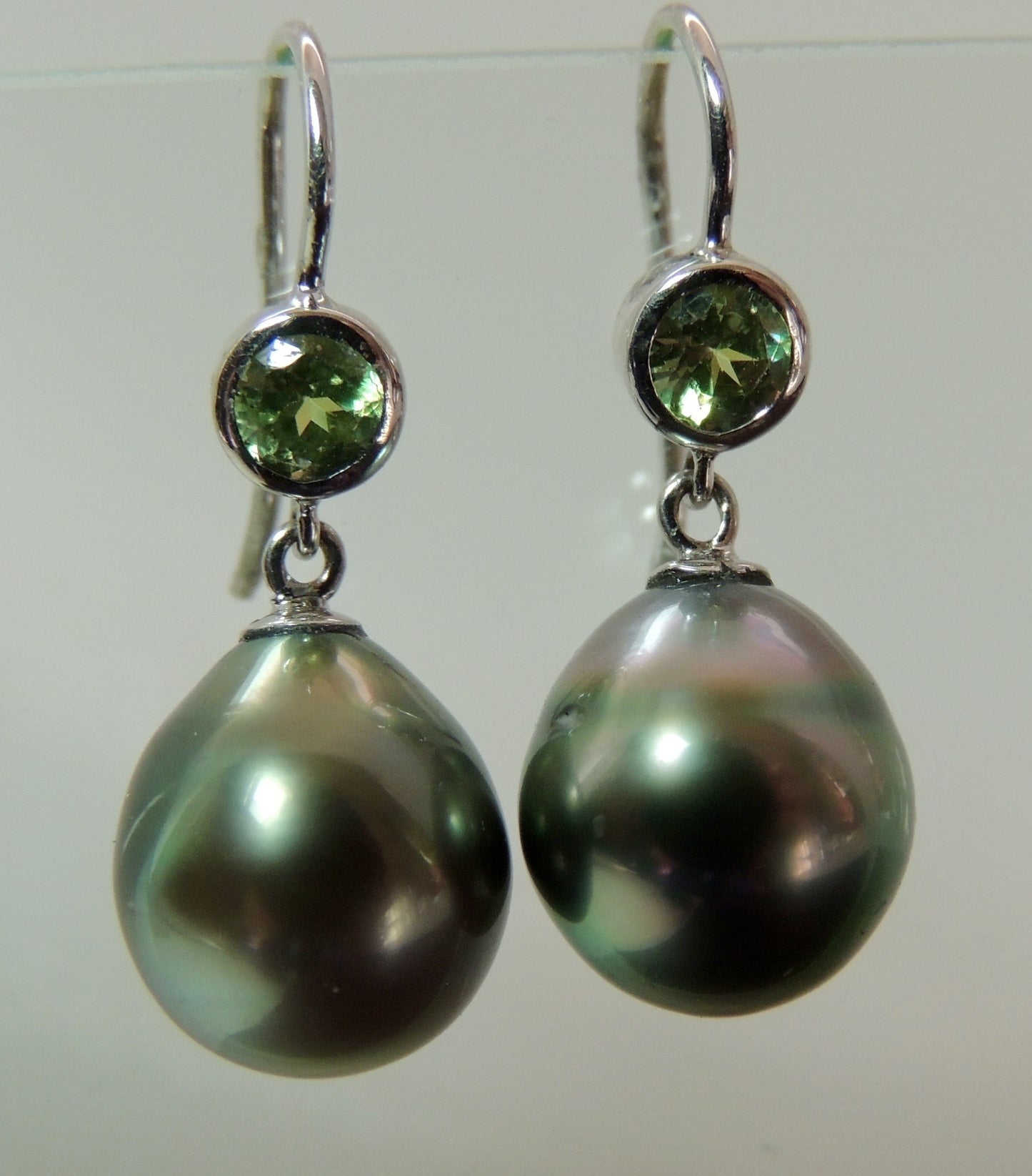 Demantoid Garnet, White Gold and Tahitian Pearl Drops