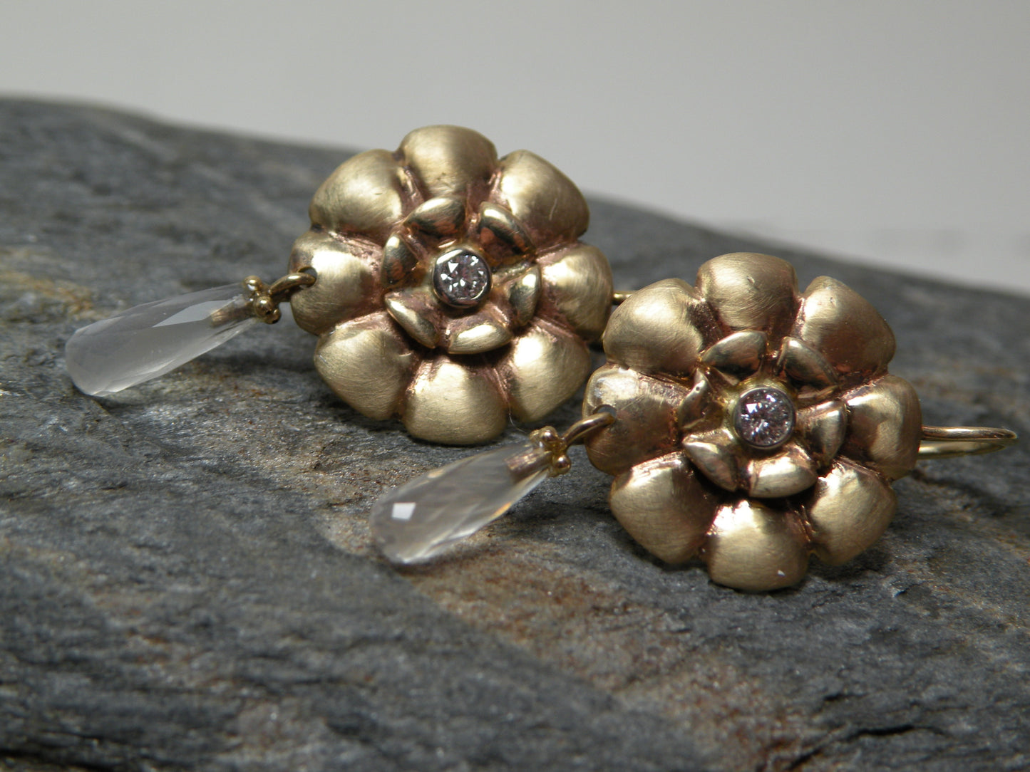 Gold Flowers with Moonstone drops