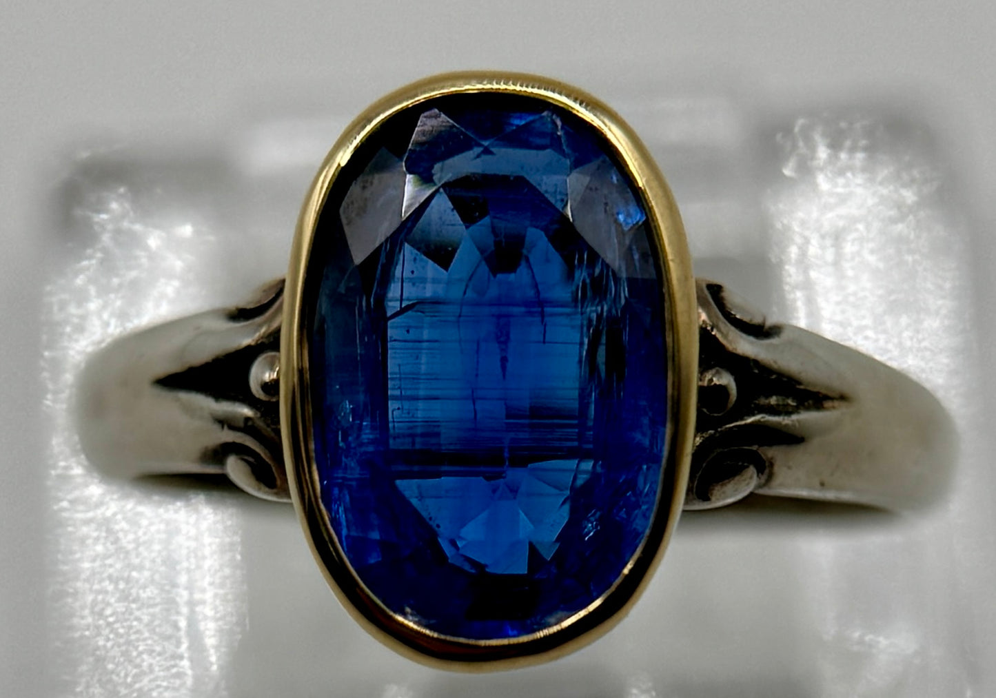 Steven Battelle Faceted Blue Kyanite Ring – Sterling Silver & Gold Bezel