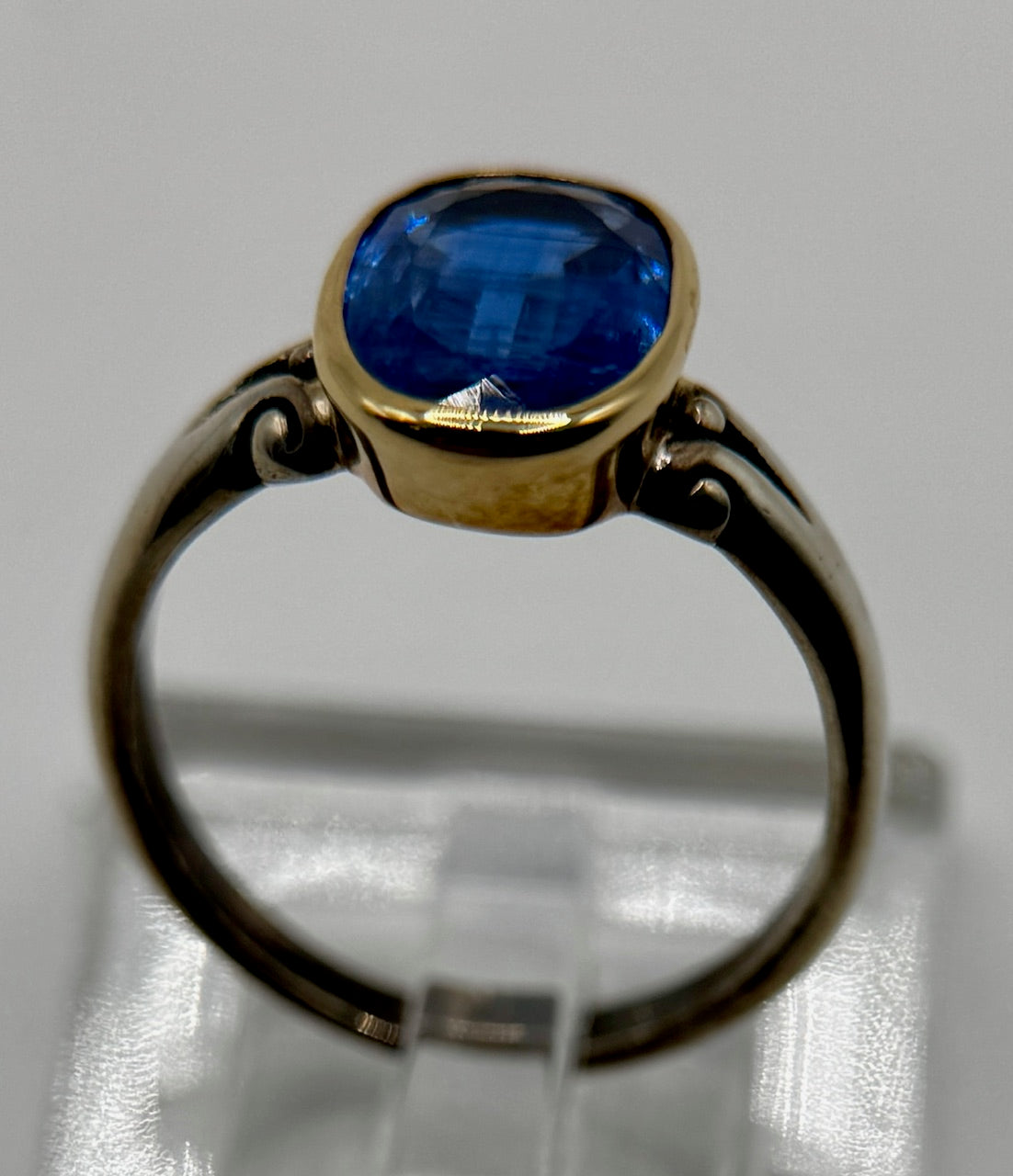 Steven Battelle Faceted Blue Kyanite Ring – Sterling Silver & Gold Bezel