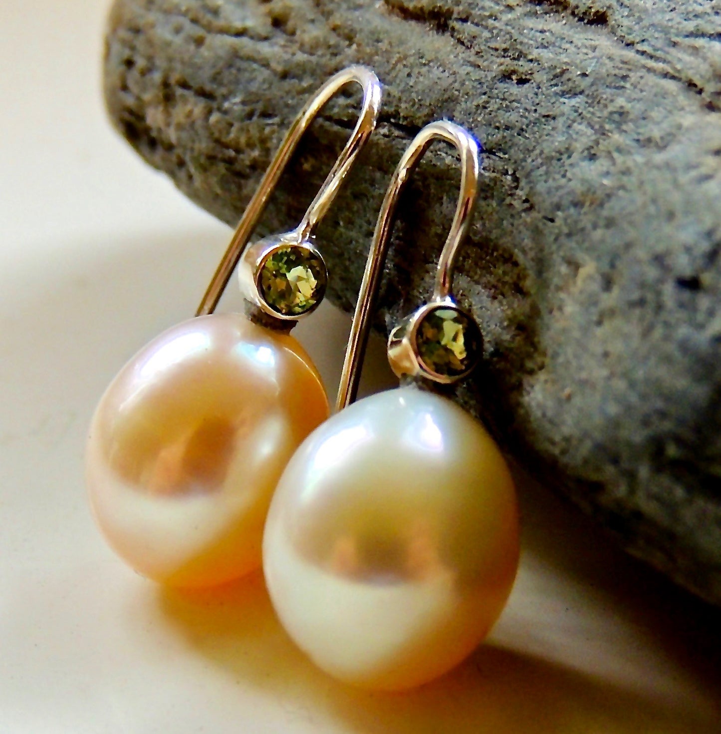 Large Pearl Drop & Peridot Earrings | Sterling Silver