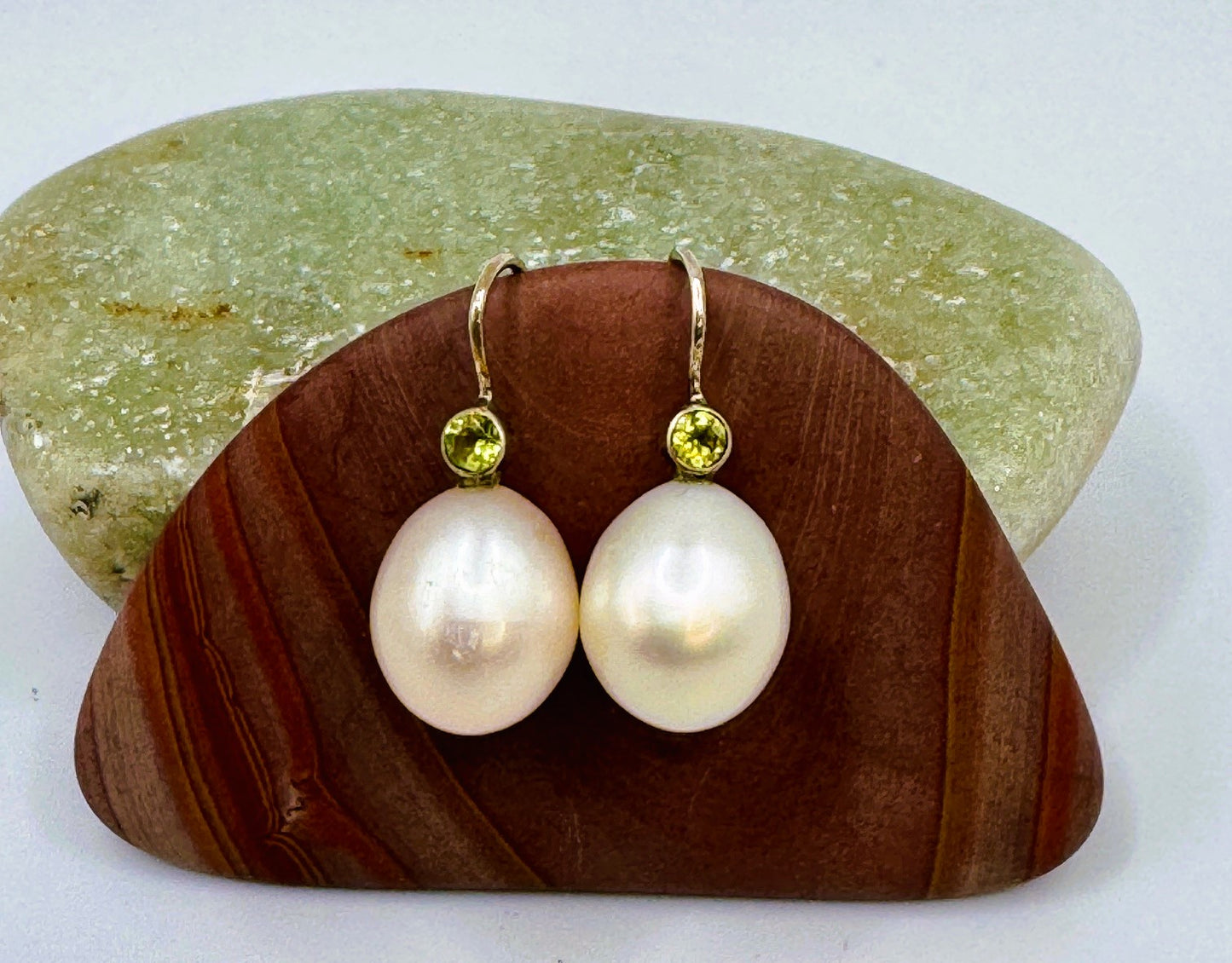 Large Pearl Drop & Peridot Earrings | Sterling Silver