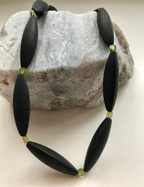 Black Onyx & Peridot Necklace | Sterling Silver Clasp