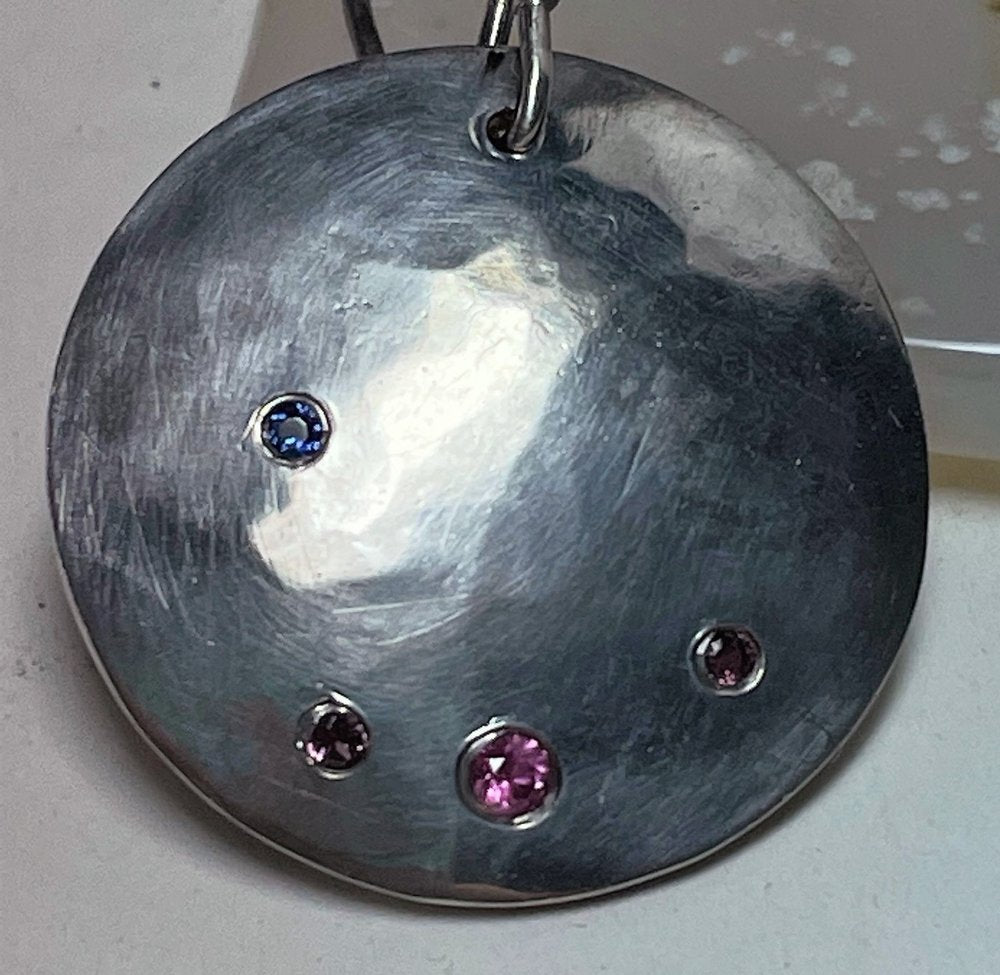 Sterling Silver Disk Earrings with Flush-Mounted Sapphires